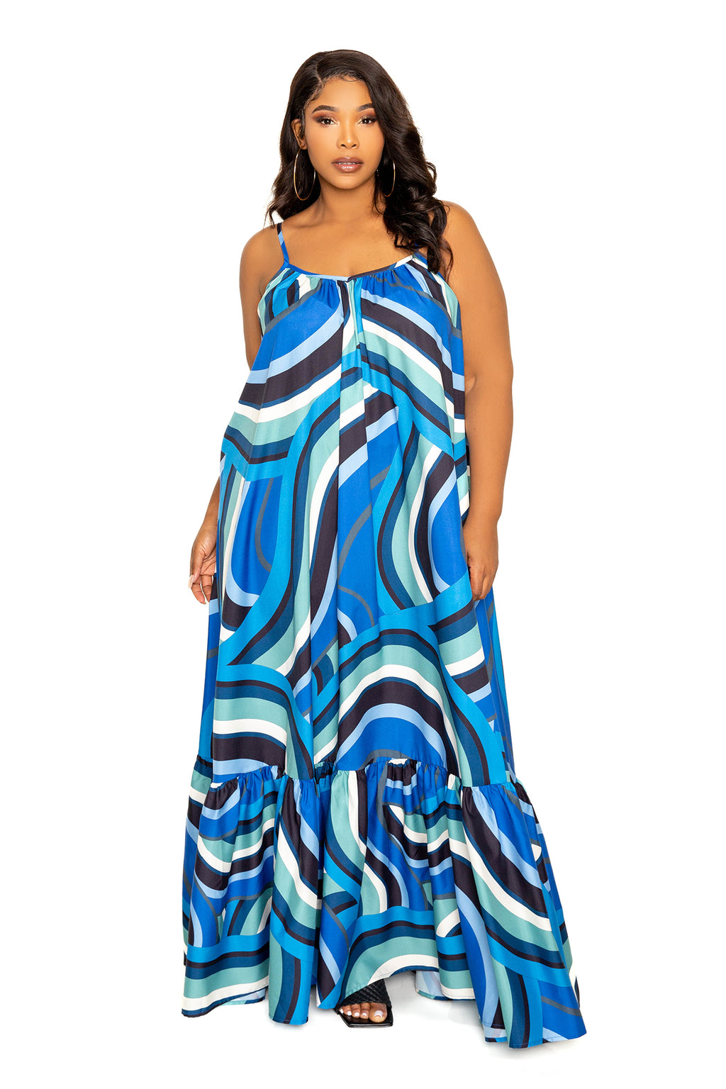 Shein Curve Womens Maxi Geometric Dress Plus Size 4XL Blue & White NWOT