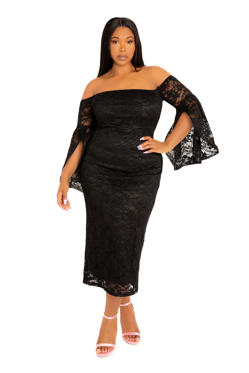 Off Shoulder Lace Midi Dress