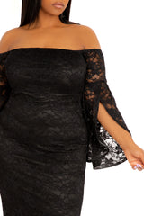 Off Shoulder Lace Midi Dress