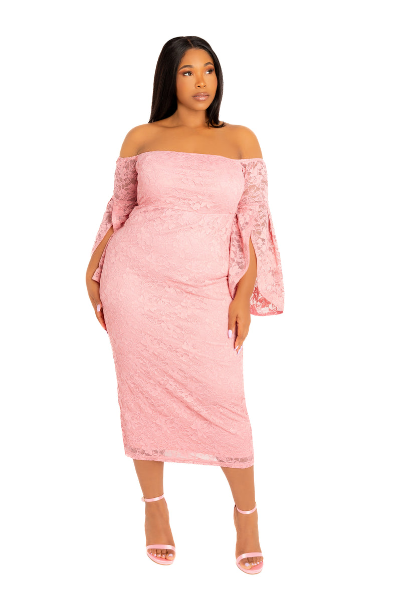 Off Shoulder Lace Midi Dress