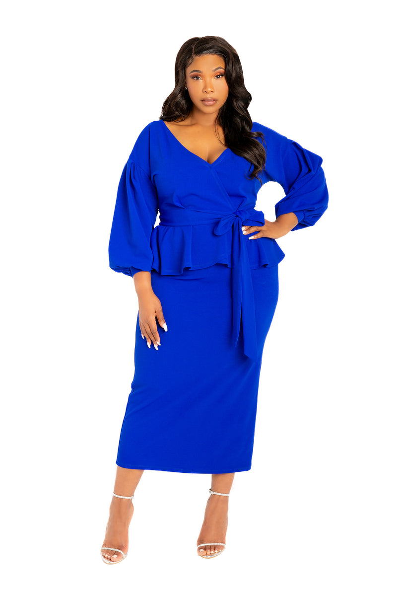 Off Shoulder Peplum Midi Dress