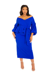 Off Shoulder Peplum Midi Dress