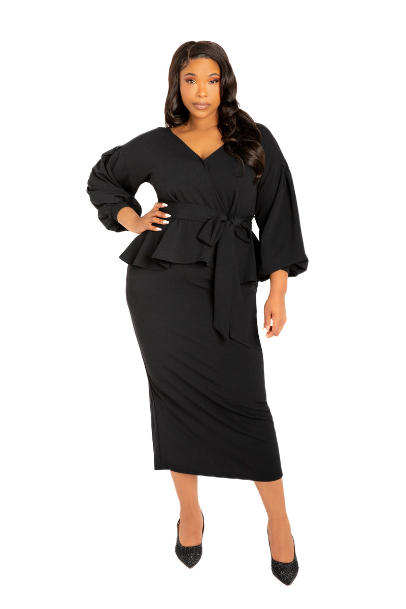 Off Shoulder Peplum Midi Dress