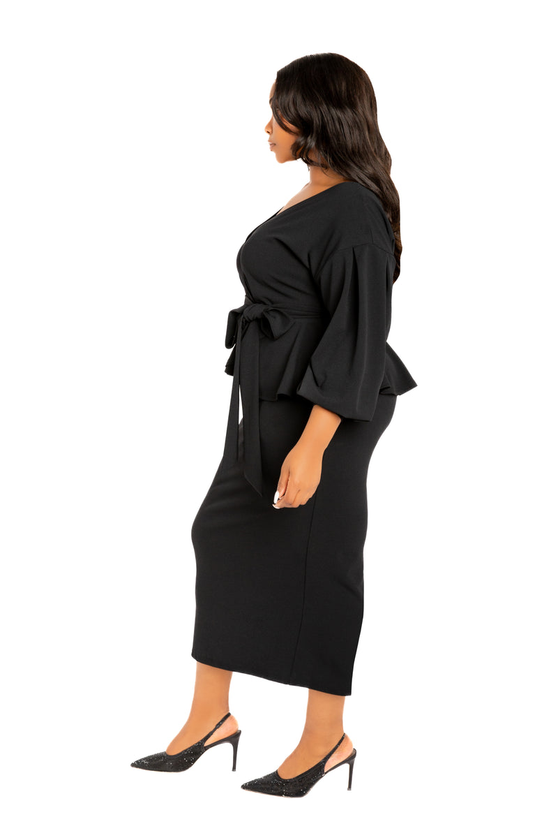 Off Shoulder Peplum Midi Dress