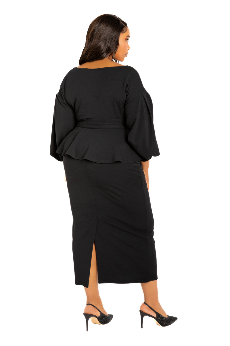 Off Shoulder Peplum Midi Dress