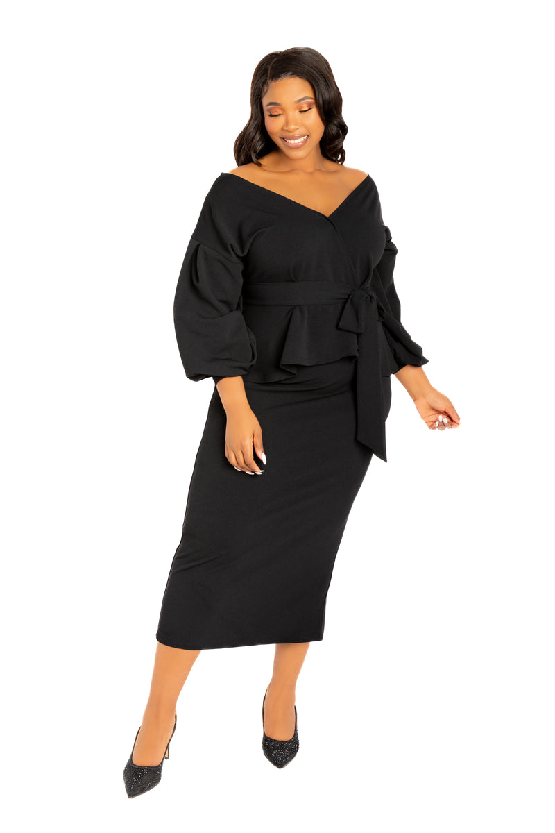 Off Shoulder Peplum Midi Dress