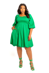 Smocked Puff Sleeve Bubbled Dress