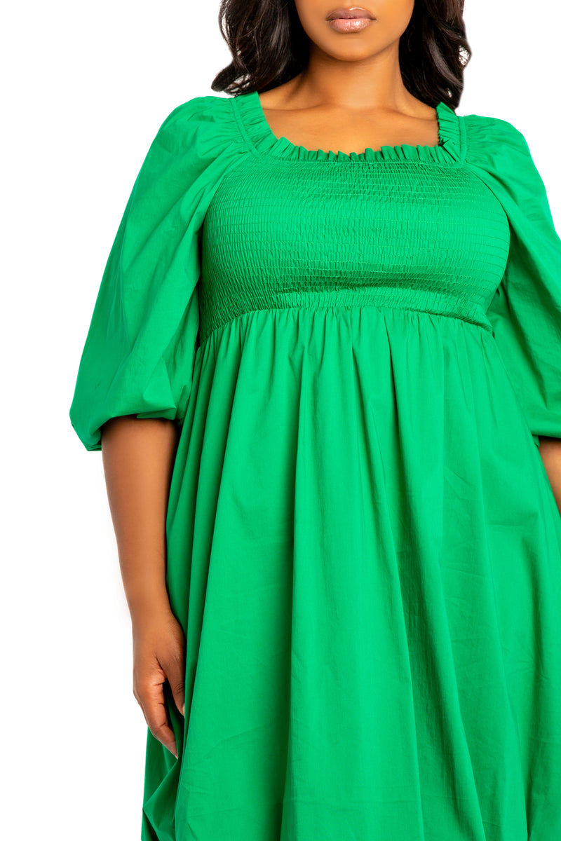 Smocked Puff Sleeve Bubbled Dress