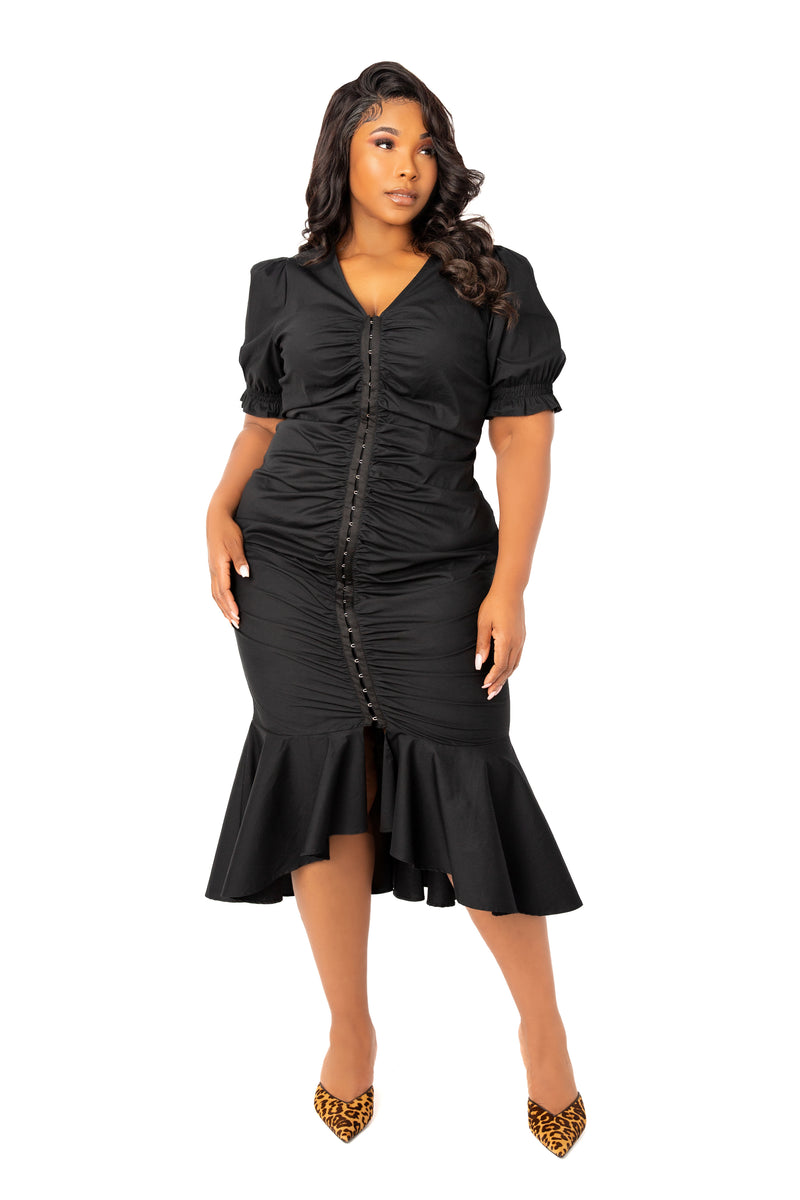 Buxom Couture Curvy Women Plus Size Ruched Fishtail Midi Dress