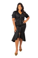 Buxom Couture Curvy Women Plus Size Ruched Fishtail Midi Dress