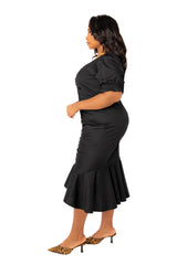 Buxom Couture Curvy Women Plus Size Ruched Fishtail Midi Dress