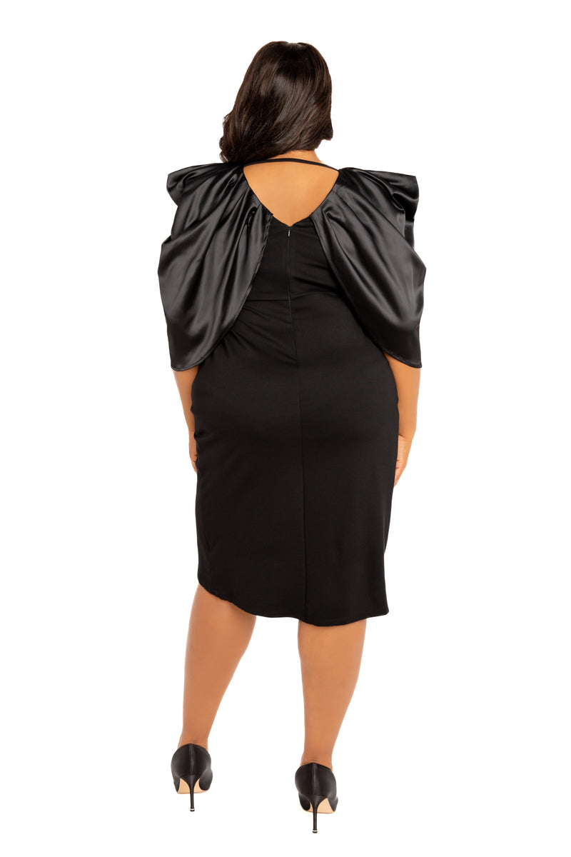 Satin Drape Sleeve Midi Dress