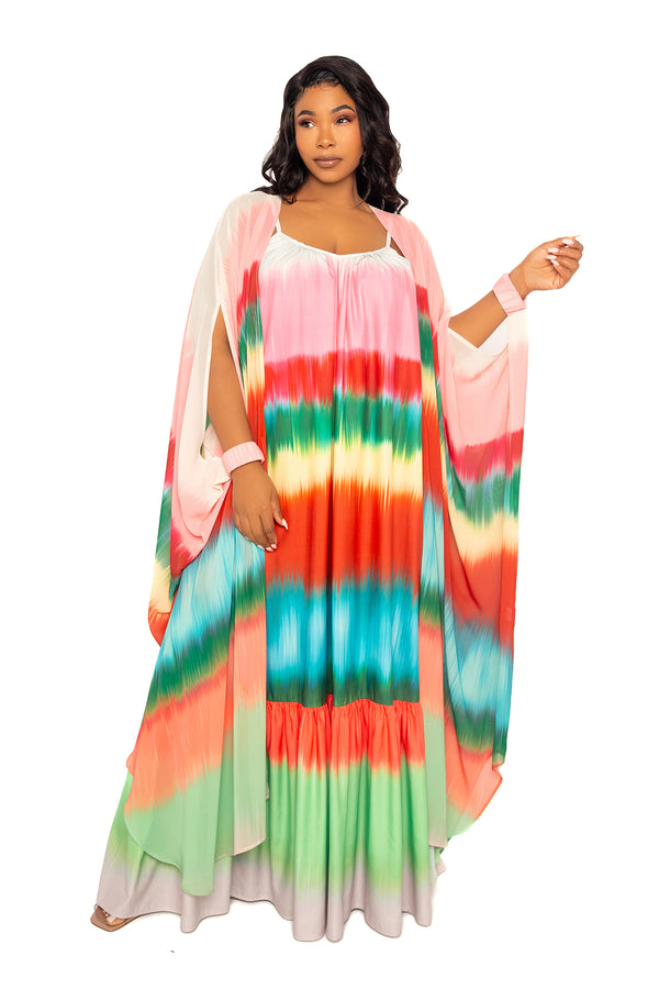 Buxom Couture Curvy Women Plus Size Ombre Stripe Robe Kimono Summer Loungewear Beachwear