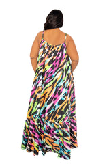 Buxom Couture Curvy Women Plus Size Animal Print Voluminous Maxi Dress Neon Leopard