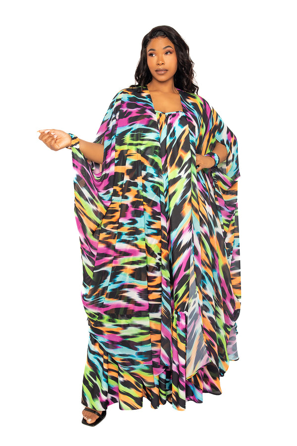 Buxom Couture Curvy Women Plus Size Neon Animal Print Robe Kimono Summer Loungewear Beachwear