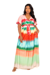 Buxom Couture Curvy Women Plus Size Ombre Stripe Crop Top and Maxi Skirt Set Rainbow