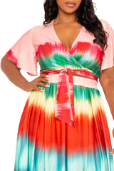 Buxom Couture Curvy Women Plus Size Ombre Stripe Crop Top and Maxi Skirt Set Rainbow