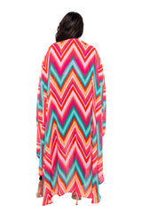 Buxom Couture Curvy Women Plus Size Pink Chevron Print Robe Kimono Summer Loungewear Beachwear