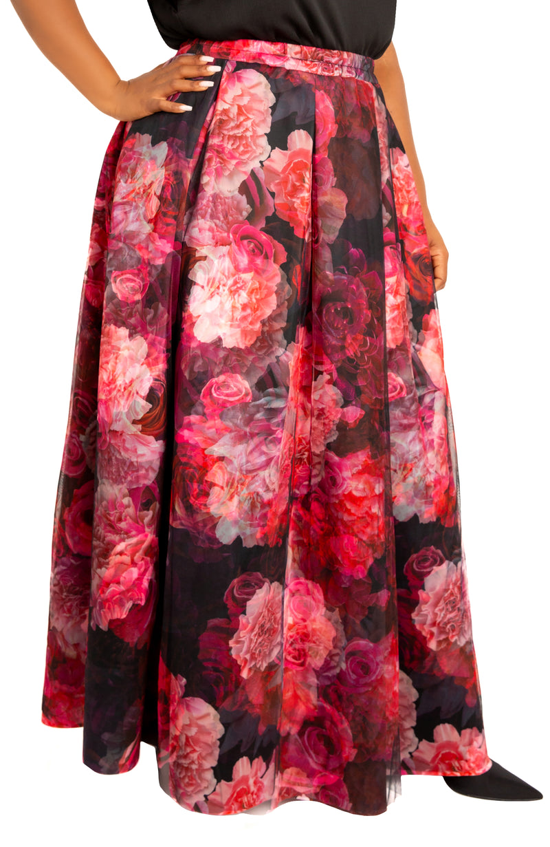 Floral Scuba Organza Maxi Skirt