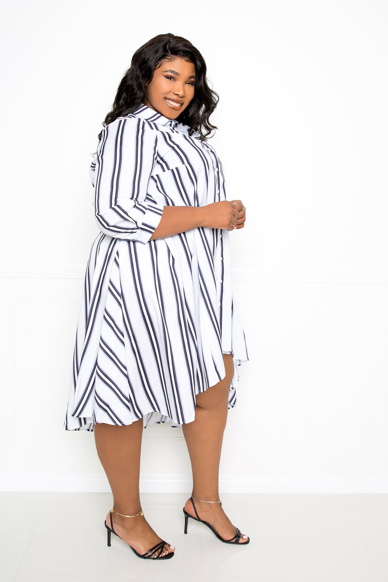 Asymmetric Stripe Shirt Dress