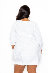 buxom couture curvy women plus size bubbled poplin mini dress white