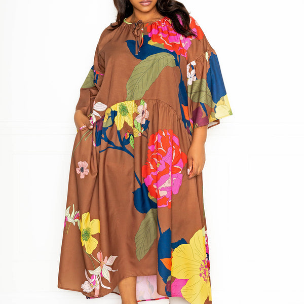 Plus Size Floral Pleated Maxi Dress