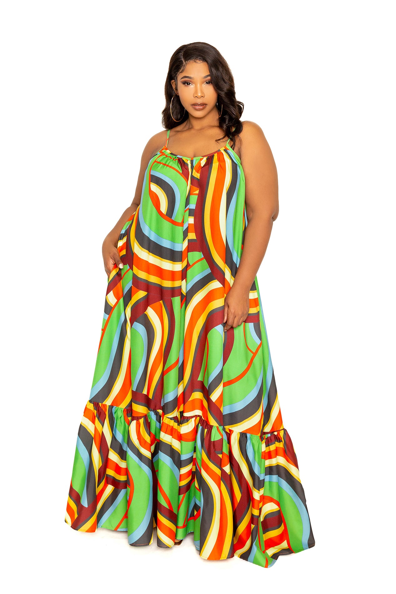 Geo Print Voluminous Maxi Dress – Buxom Couture