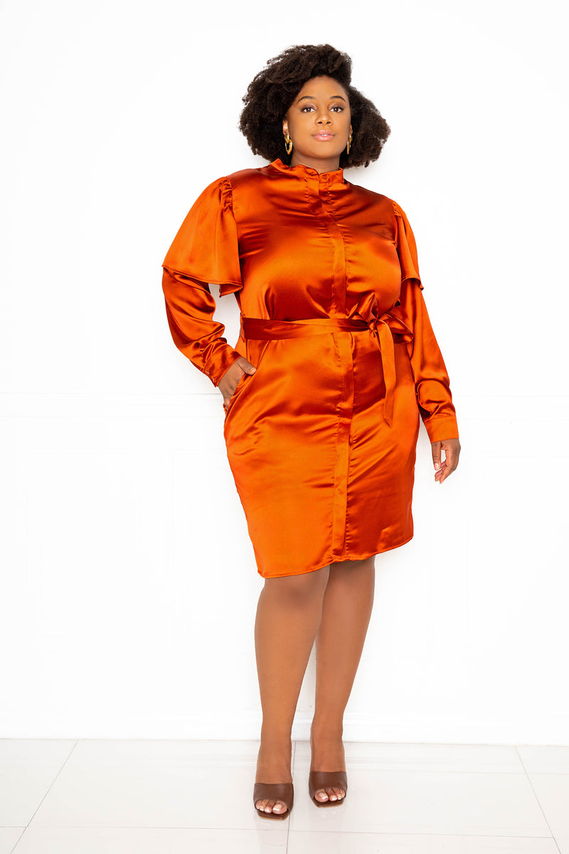 Cape Sleeve Satin Shirt Dress – Buxom Couture